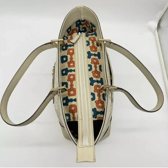 Authentic GUCCI Guccissima Leather Horsebit Off White Shoulder Bag - Picture 8 of 17